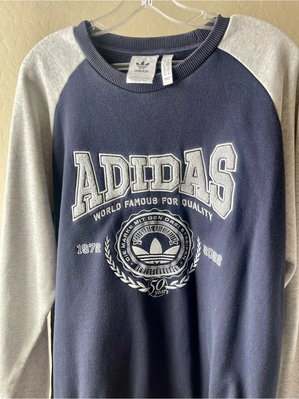 adidas Navy Crewneck Sweatshirt with Light Gray Raglan Sleeves
